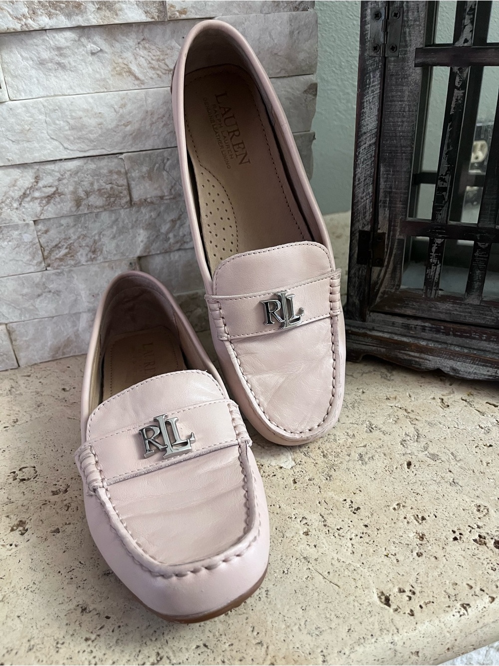 Lauren Ralph Lauren Barnsbury Nappa Leather Driver Shoes in Pale Pink Size 7